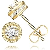 AMELINE Stud Earrings for Women 14K Gold Earrings for Women with Cubic zirconia Dazzling and High-end look Womens Gold Earring Studs 6.5/8.5mm