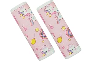 CUXFLS Baby Strap Cover for Children, 2 Pcs Infant Car Seat Belt Cover Pad, Neck Pad Protector for Kids Newborn Toddlers (Pink Unicorn)