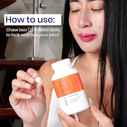 Relumins Gluta 500 Chewable Tablets with Glutathione, Hyaluronic Acid,  Vitamin C, Biotin & Collagen  Supports Skin