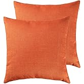 RainRoad Orange Decorative Throw Pillow Cover for Sofa Couch Bedroom Car Cotton Linen Pillow Case Cushion Cover Set of 2,18x18Inch 45cm x 45cm (Orange)