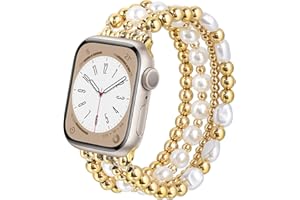 AIRSPO Gold Beaded Bracelets Compatible for Apple Watch Band 38mm 40mm 41mm 42mm 44mm 45mm Women, Fashion Handmade Dressy iPhone Watch Bands Elastic Strap for iWatch Series 11 10 9 SE 8 7 6 5 4 3 2 1