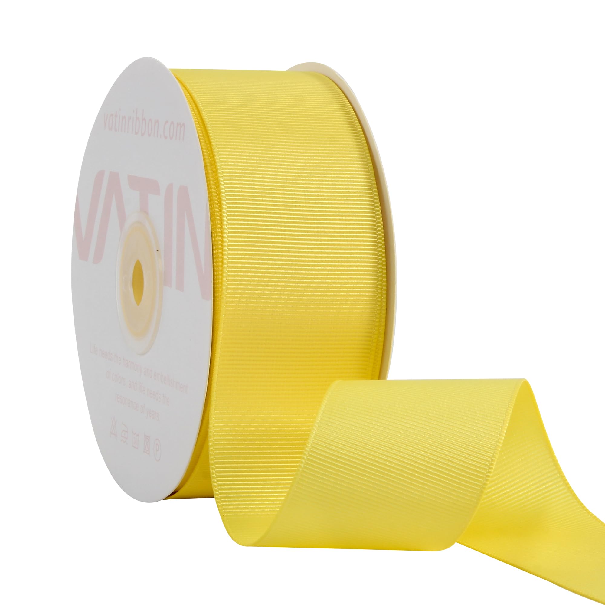 VATIN 38 mm Solid Lemon Yellow Grosgrain Ribbon Spool -23 Metres, Great for Sewing, Gift Wrapping, Hair Bows, Flower Arranging, Home Decorating