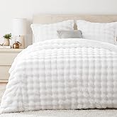 UNIKOME Faux Rabbit Fur Comforter Set Queen Size,3 Pieces Warm Fluffy Plush Sherpa Bedding Comforters,Soft Bubble Comforters,Luxury Fuzzy Winter Comforter with 2 Pillow Shams