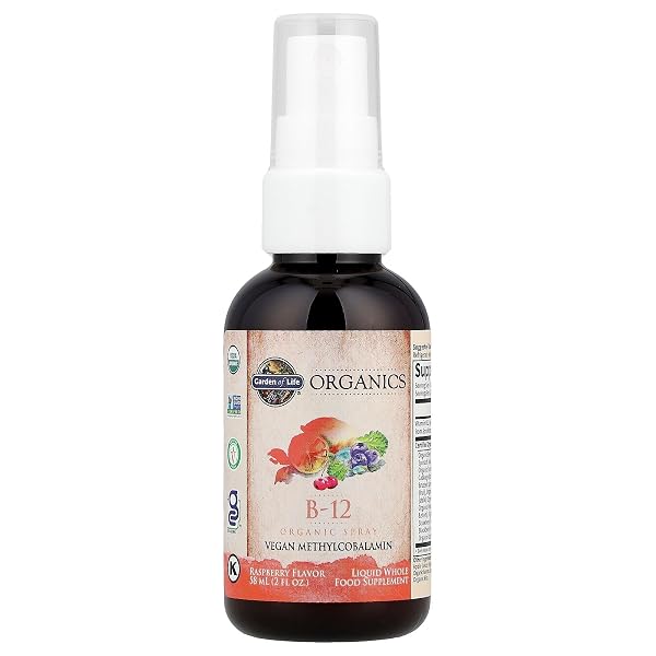 GARDEN OF LIFE ORGANICS B12 VITAMIN – WHOLE FOOD B-12 FOR METABOLISM AND ENERGY, RASPBERRY, 2OZ LIQUID
