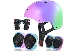 Kids Bike Helmet with Sports Protective Gear Set Knee Elbow Pads Wrist Pads for Toddler Age 2-14 Boys Girls, Bike Skateboard 