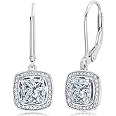 Cubic Zirconia Halo Dangle Earrings for Women in 925 Sterling Silver in Round, Oval, or Cushion Cut CZ with Leverback by MAX + STONE