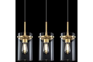 DORAIMI LIGHTING 3 Pack Modern Kitchen Island Pendant Light 5.5" Clear Glass Shade Pendant Lamp,Brushed Bronze Finish Farmhouse Hanging Light Fixture Kitchen Island Dining Room Bedside