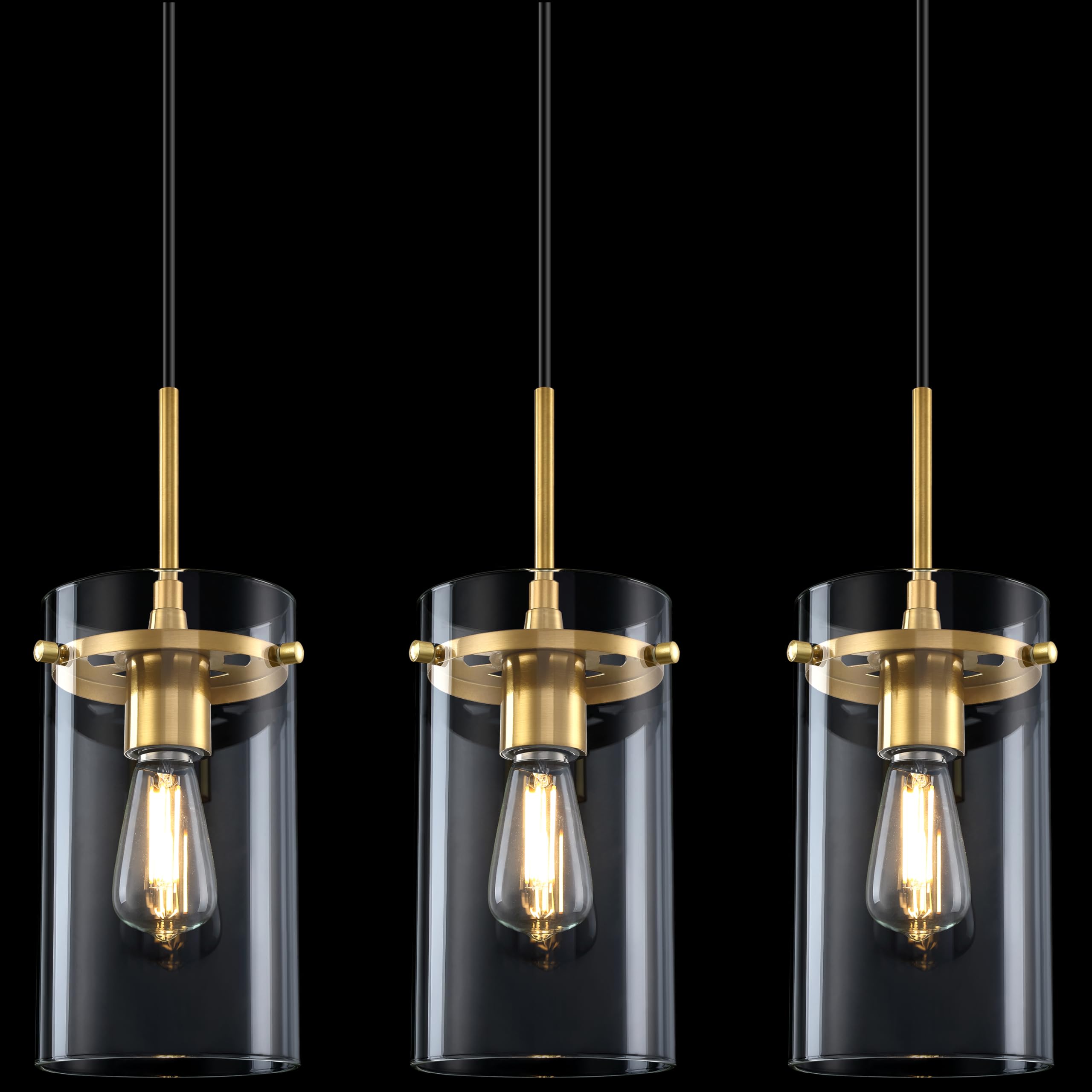 Photo 1 of 3 Pack Modern Kitchen Island Pendant Light 5.5" Clear Glass Shade Pendant Lamp,Brushed Bronze Finish Farmhouse Hanging Light Fixture Kitchen Island Dining Room Bedside