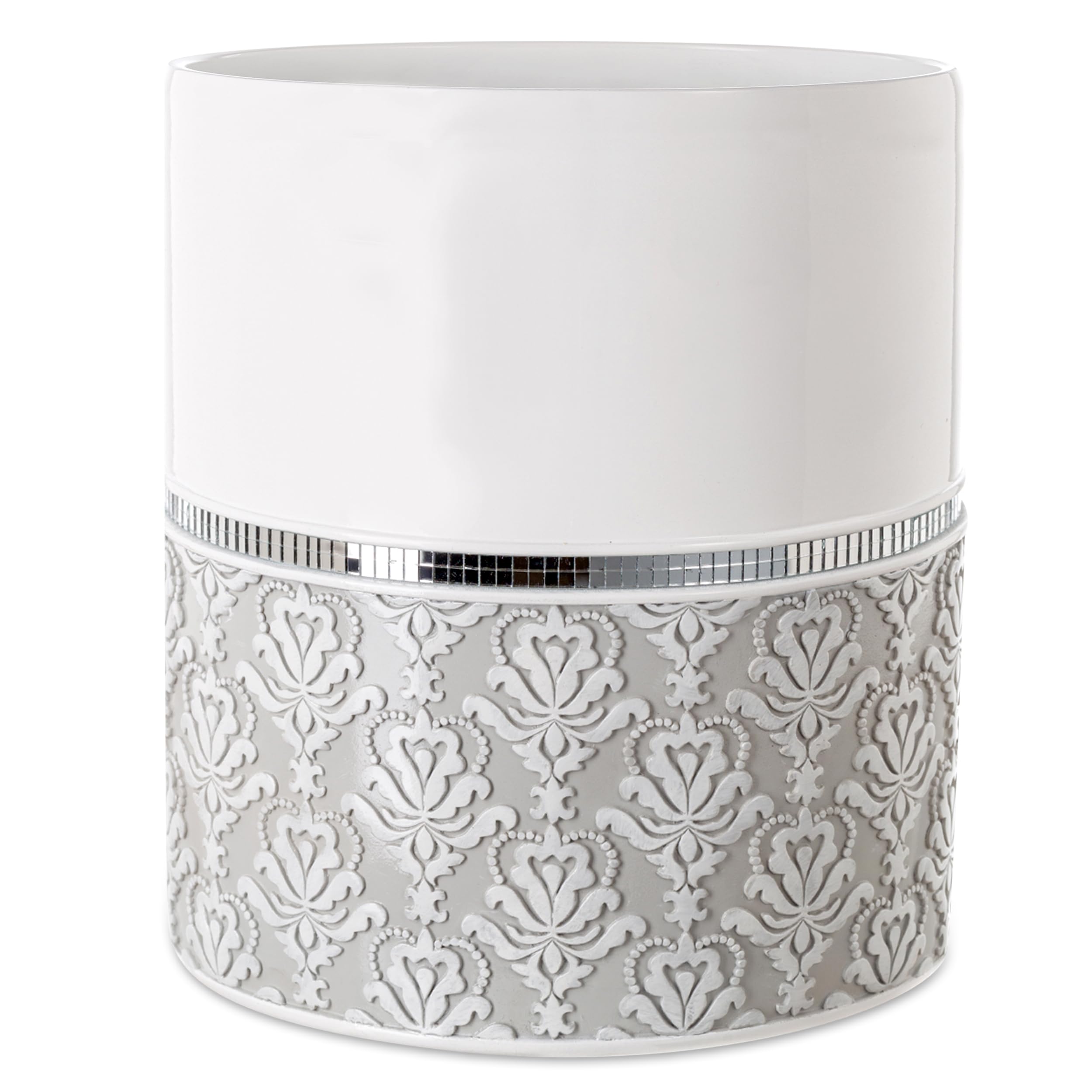 Photo 1 of Creative Scents Mirror Damask Small Bathroom Trash Can 1.58 Gal / 6L - Decorative White and Gray Waste Basket - Durable Bathroom Wastebasket - Waste Bin for Powder Room Or Bedroom