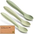 KeaBabies Silicone Baby Spoons, Self Feeding 6-12 months - 3-Pack Baby Weaning Eating Utensils, Toddler First Food Training Spoon, Infant, Kids Feeding Supplies Essential Set, Dishwasher-safe (Sage)