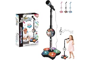 Kids Microphone with Stand, 2026 New Kids Karaoke Microphone Toy, with Speaker and LED, Portable Singing Machine with Echo, C