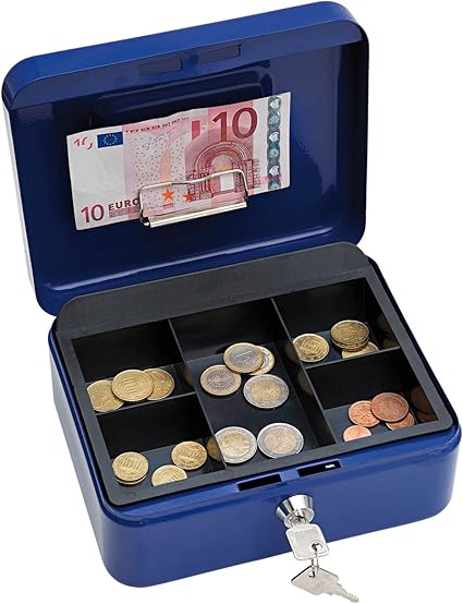 Wedo 14520 - Caja para dinero (20 x 16 x 9 cm, 5 compartimentos), color azul