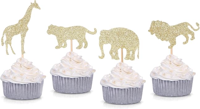 Amazon Com 24 Counts Gold Glitter Jungle Safari Animal Cupcake