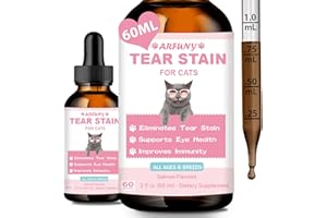 SANTKOL Tear Stain Supplement for Cat | Prevent and Eliminate Cats Tear Stains | 60ML Cat Tear Stain Remover Drops for Eye Health, Immune System | with Cranberry, Marshmallow & Vitamins | Salmon Flavor