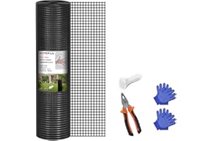 HOPERAN Black Hardware Cloth 1/2 inch 36 x 50 Ft Mesh 19 Gauge PVC Coated Chicken Wire - Vinyl + Galvanized Double Coated Fence - Welded Wire Mesh Roll for Chicken Coop Fencing Garden Fencing