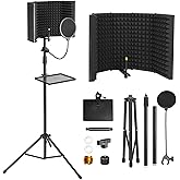 TIZECO Microphone Isolation Shield, Foam Protection with Pop Filter, Tripod Stand, Foldable Design
