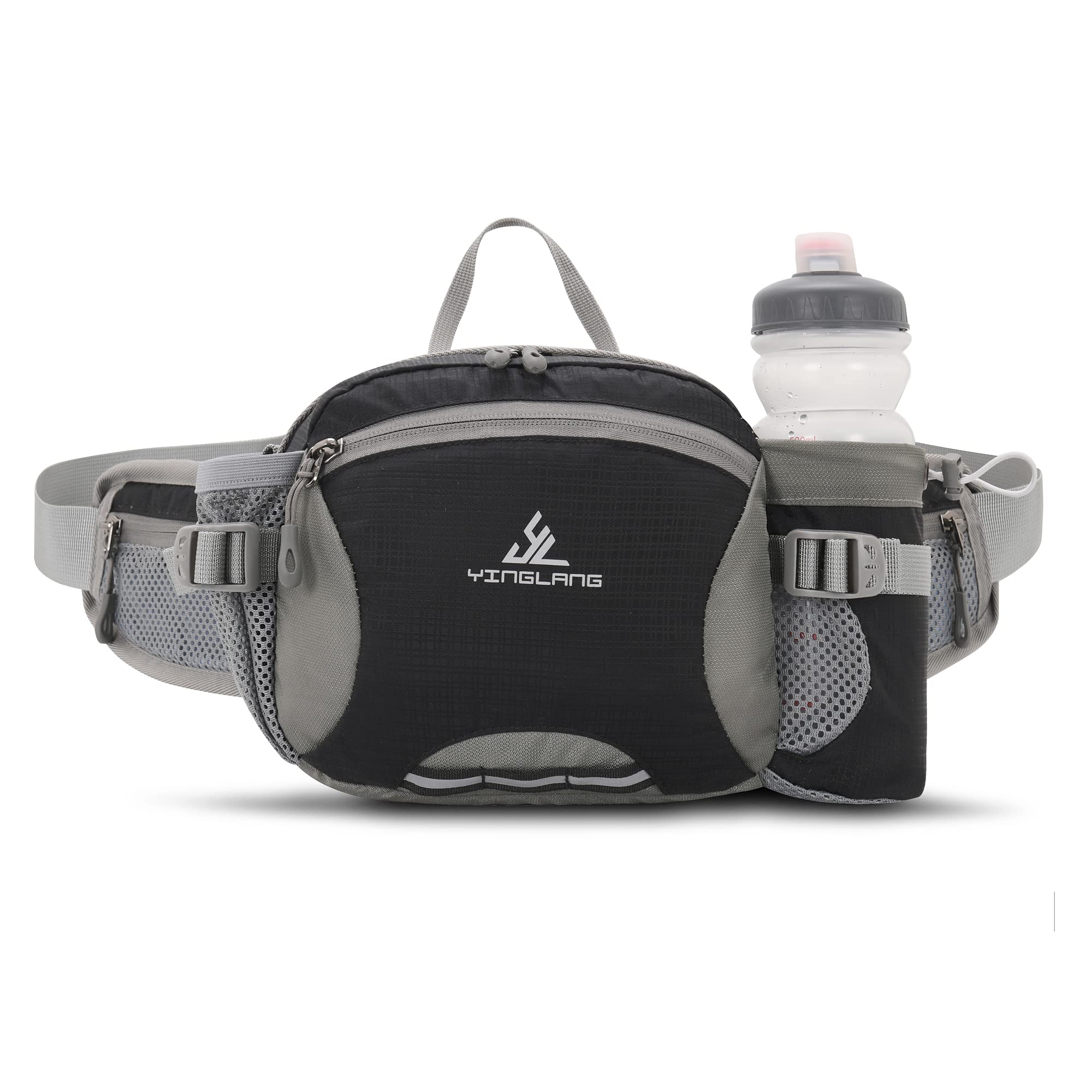 Water Resistant Bum Bag with Water Bottle Holder and Multi-Pockets, Large Capacity Waist Fanny Pack Bumbag for Dog Walking Hiking Travel Sports Women Men