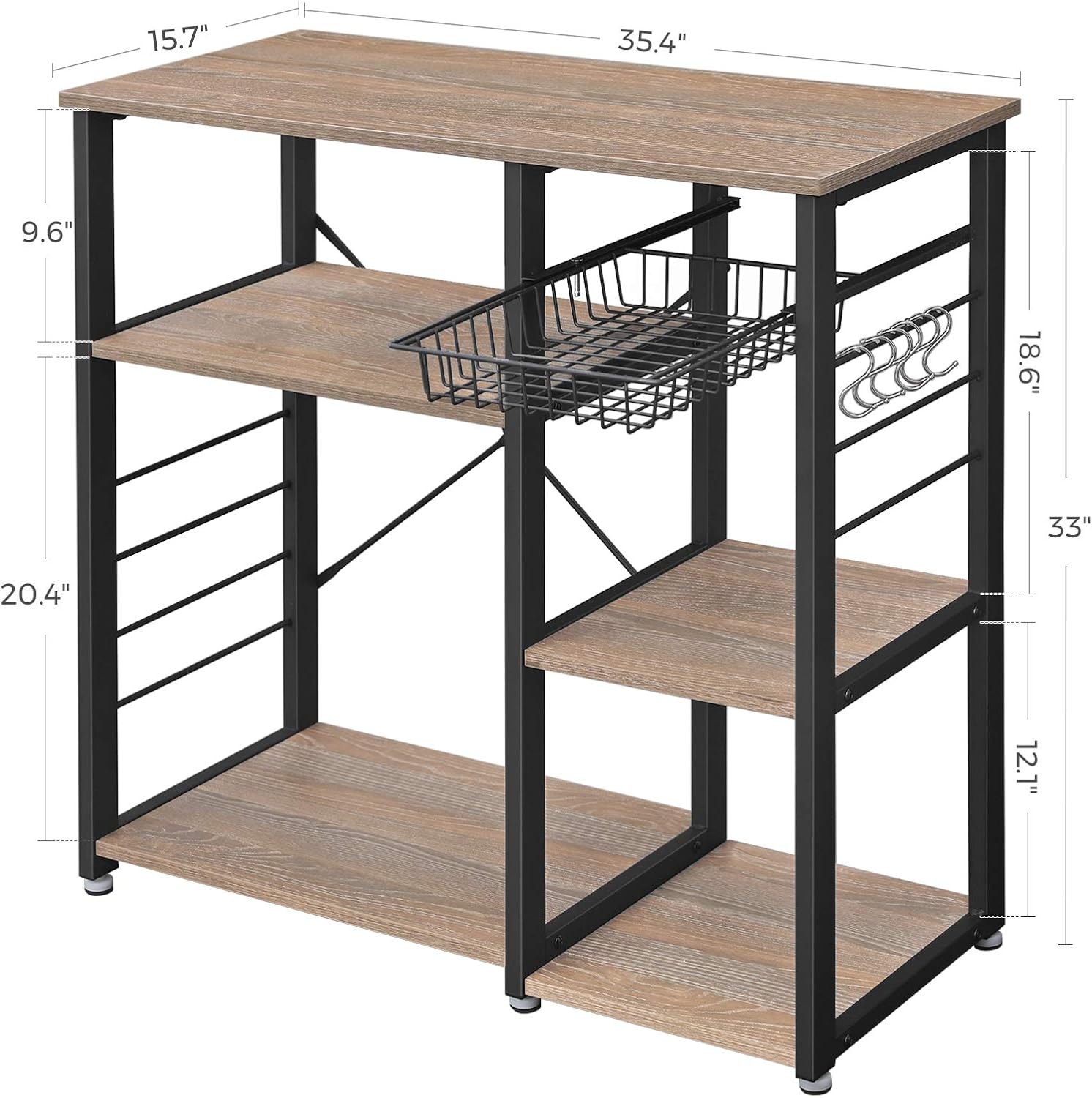 VASAGLE ALINRU Kitchen Baker's Rack, Coffee Bar, Microwave Oven Stand, Industrial, Weathered Sand - Standing Baker's Racks