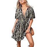CUPSHE Women's Summer Dresses Abstract Plunging V Neck Short Sleeve Elastic Waist Mini Dress