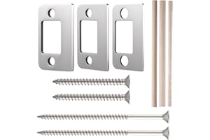 QFWDFCTRENZ 1 Pack Door Strike Shim Plates, Deadbolt Restorer Strikes Plates Stainless Steel Standard Spacer 3pcs Door Latch Strike Plate Shims with 3pcs Wood Dowel Strip and 4 pcs Screw for Home Office Doors