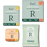Rael Period Essential Bundle - Regular &amp; Overnight Pads, Liners, Fem Wipes | Organic Cotton Cover Pads for Women, Light Absorbency, Regular Absorbency, Heavy Absorbency, pH Balanced Flushable Wipes