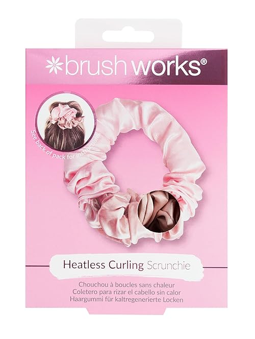 Brushworks Heatless Curling Hair Scrunchie (Pink) - Satin Sleep Curler for Damage-Free Curls & Waves, Overnight Styling, Frizz-Free, Easy to Use, No Heat Damage, Vegan Friendly