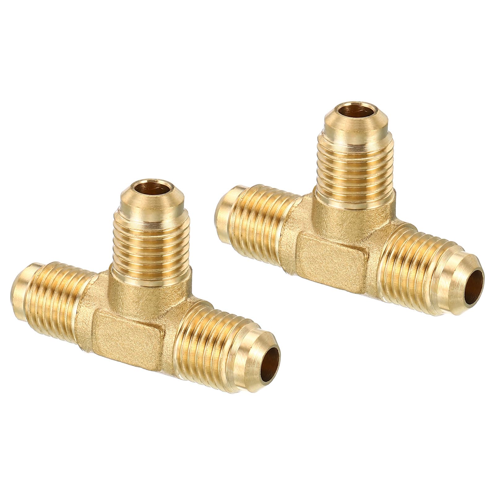 PATIKIL 1/4" x 1/4" x 1/4" Brass Pipe Fitting, 2 Pack Flare Tee Tube Fitting Pipe Adapter Connector for Air Conditioner Refrigeration Plumbing