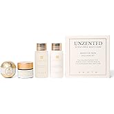 ZENTS Unscented 4-Piece Mini Set | Moisturizing Body Care for Sensitive Skin | Gentle Formula with Probiotic Lotion, Body Oil, Reparative Balm & Truffle Bath Bomb