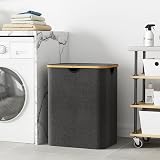 Lifewit 120L Laundry Basket with Lid Dark Grey Bamboo Handles 2 Removable Bags view 2