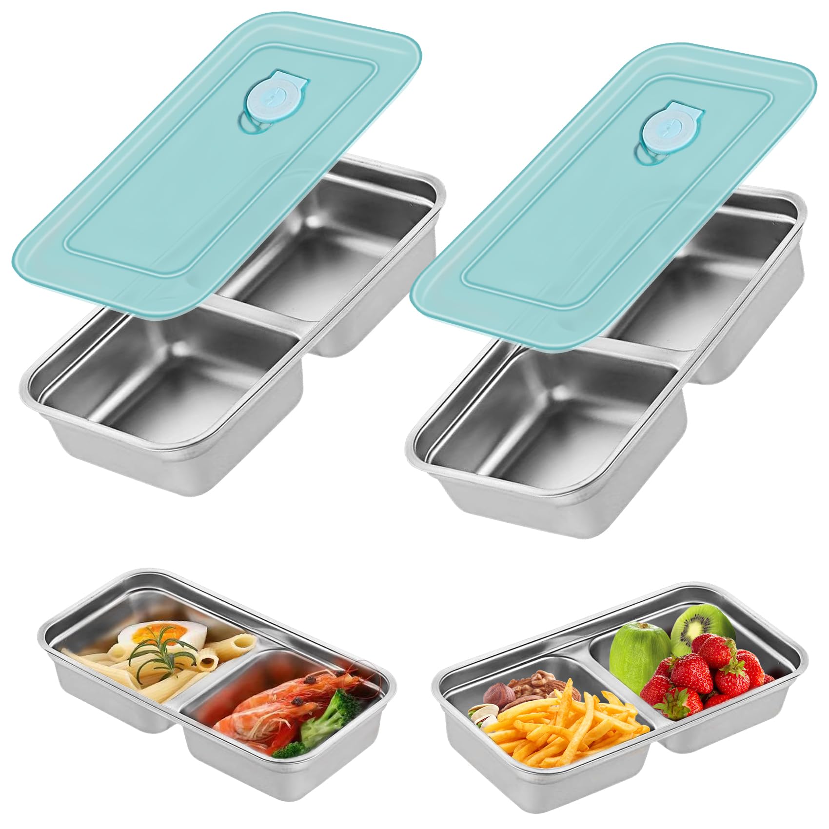 Photo 1 of 2 Pack Stainless Steel Snack Containers, Reusable Grab and Go Snack Containers with Leakproof Lids, 2 Compartment Food Lunch Meal Container Prep for Travel, Outdoor Camping(Dishwasher Safe)