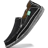 VILOCY Mens Slip on Deck Shoes Casual Canvas Loafers Beach Boat Shoes Zero Drop Vintage Flat