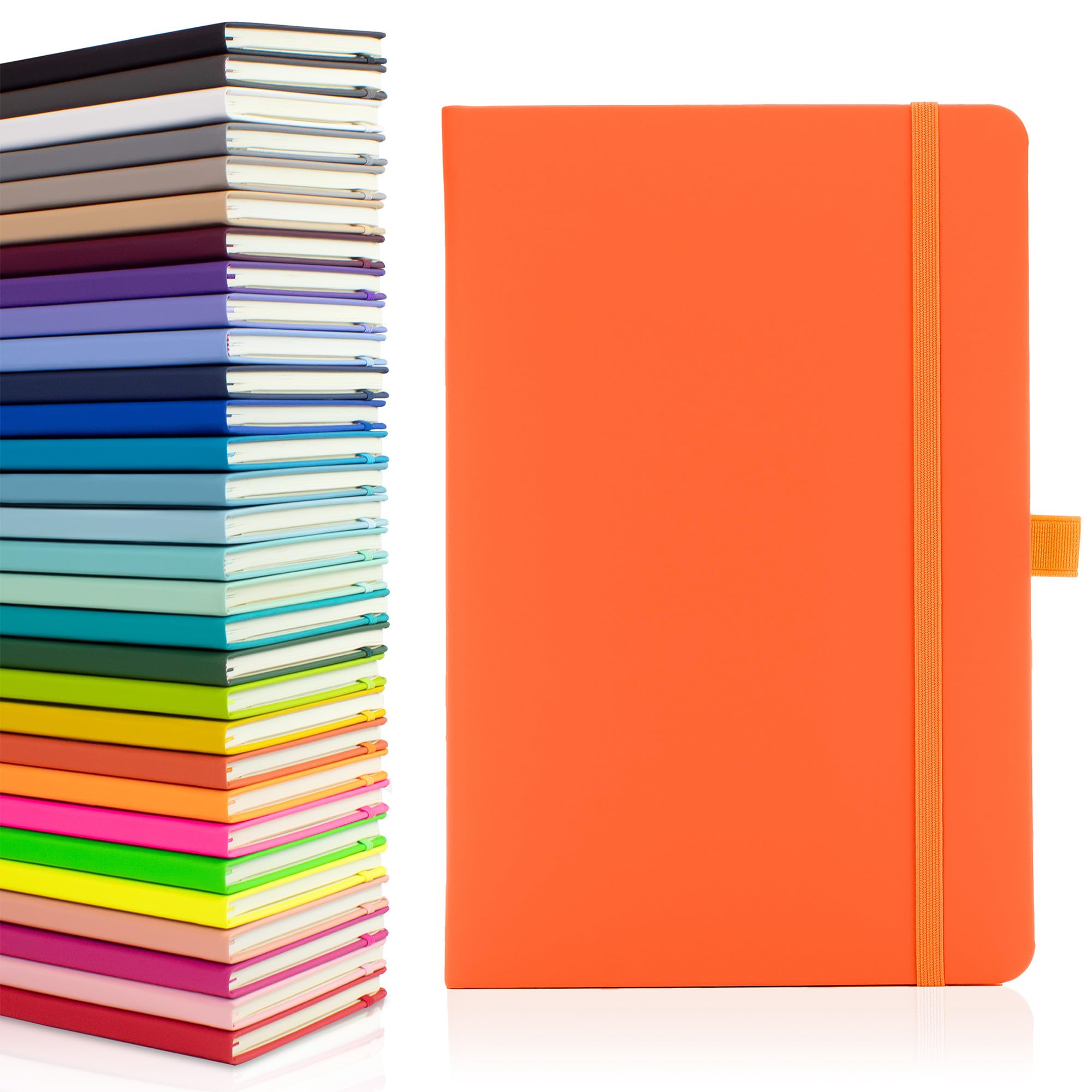 Notes London Eco A5 Notebook with Lined Pages, Pen Loop, Ribbon, Date Marks and Paper Pocket, Medium Hardback Journal, Note, sustainably sourced paper (Orange)