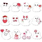 Yinder 24 Pads Valentines Ghost Sticky Notes Boo Cartoon Fun Sticky Notes Pads Bulk Valentines Red Pink Flowers Hearts Self Adhesive Gift for Kids Classroom School Office Party Supplies