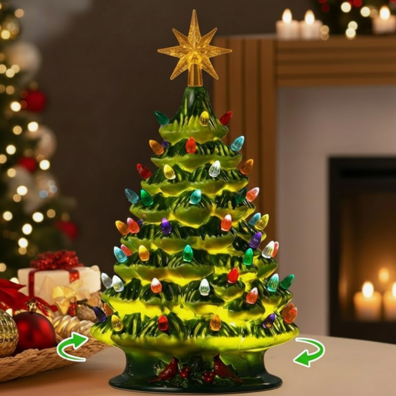 Photo 1 of **BACK MISSING**Rotating Ceramic Christmas Tree, Lighted up Christmas Tree with 64 Multicolor Lights & Star Topper, Pre-lit Hand-Painted Xmas Decor for Home Tabletop Kitchen, Xmas Gifts(Gold)
