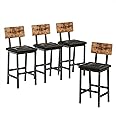 IRONCK Bar Stools Set of 4, 16.5in Square PU Upholstered Barstools with Back and Footrest, Thick Cushion Stools for Kitchen Island for Dining Room Kitchen Counter Bar, Rustic Brown and Black