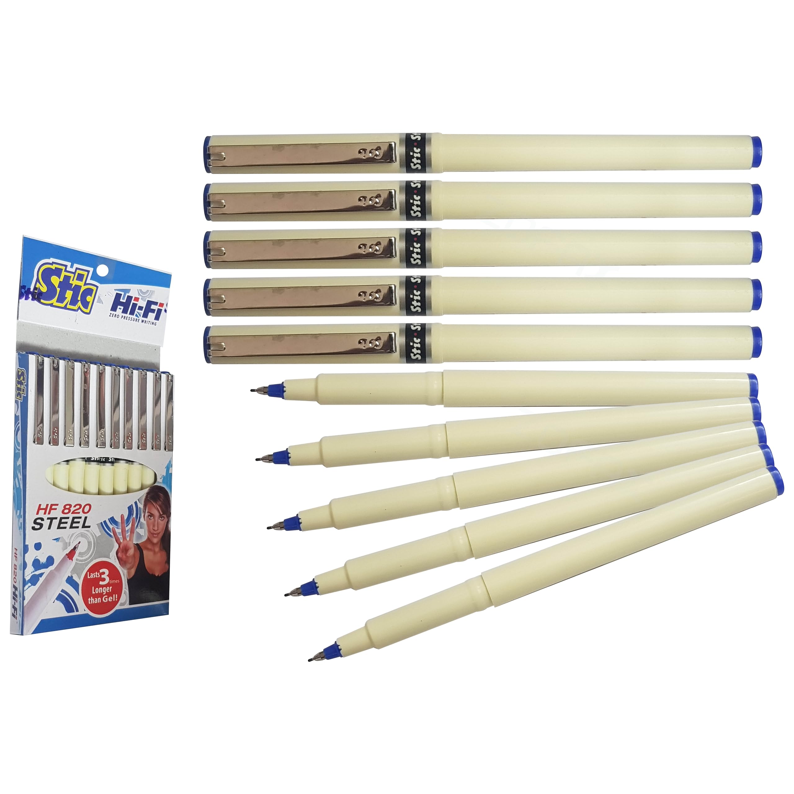 HF820 Fineliner Pens, BLUE, Fine Point (0.5mm), Pack of 10, Write Sign Draw Sketch Colour Mark Fine Line, School Office Home Use, iZOFAX Black Ball Pen