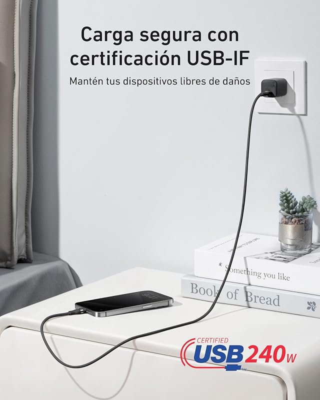 Cabo USB C para USB C 240 W, entrançado reciclado, 0,9 m