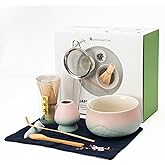 Matcha Whisk Set, Matcha Bowl with Spout, 8PCS Matcha kit, Matcha Whisk and Bowl, Matcha Chasen, Bamboo Scoop, Scoop Rest, Sifter and Tea Towel, Gifts and Ceremony Set for Macha Lovers.(Gradient)