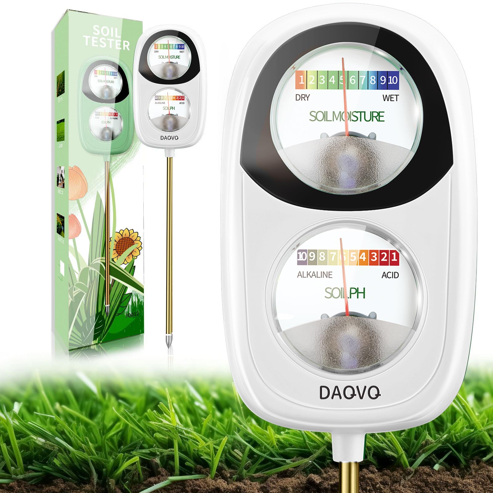 Photo 1 of 2-in-1 Soil Moisture Meter, Soil PH Meter, Large Dual-Screen Soil PH Tester & Moisture Meter for Plants Indoor&Outdoor Garden,Lawn,Farm Soil Test Kit-No Battery Needed-Ivory White