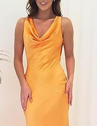 Satin Cowl Neck Sleeveless Backless Maxi Wedding