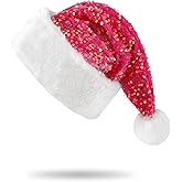 BELISHMIE Golden Sparkling Sequin Santa Hat for Adults Christmas Holiday Party Accessory, Plush Fur Trim, Festival Headwear