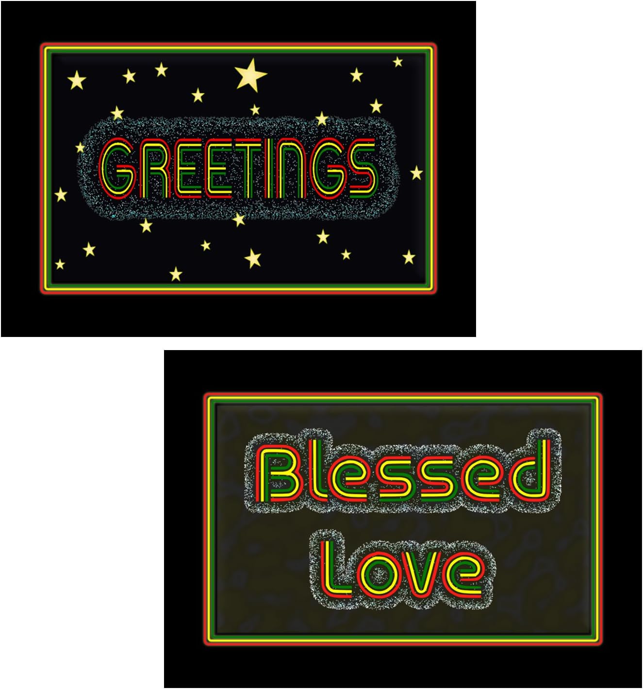 2 x Blank Inside Greetings Cards Bold text Rasta Coloured (120gsm)