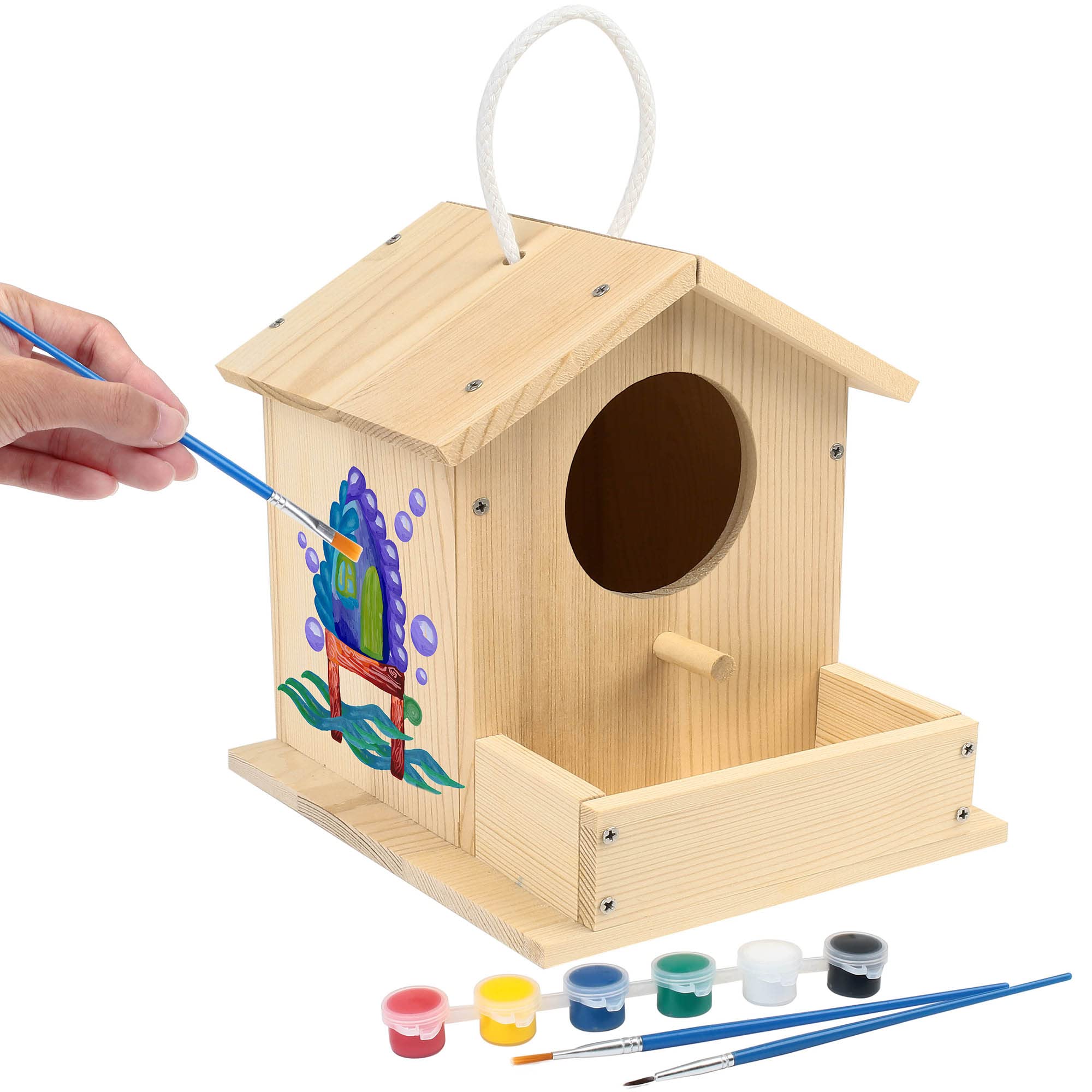 Photo 1 of LotFancy Bird House Kit, DIY Wooden Birdhouse Kits, Arts and Crafts Painting Kits for Kids Ages 4+, Build and Paint, Including Paints & Brushes