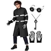 Modaro Halloween Costumes for Men,4 Pcs Black Raincoat Sets for Men Couples | Mens Halloween Raincoat Costume Adults with glasses,gloves and key necklace for Halloween Couples Family Group Costumes