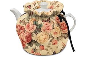CREAMIC Rose Butterfly Tea Cozy Kettle Dust Cover Large Tea Cosy Portable Easy to Clean Tea Pot Dust Cover Insulated Tea Cosy
