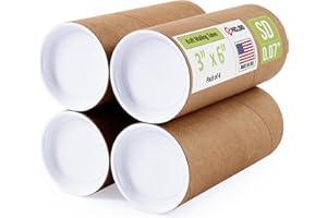 PACLORD 3" x 6" Reinforced Kraft Paper Mailing Tubes, Pack of 4 Tubes with 2 Caps Each – USPS Approved Poster Tube – Made in USA Cardboard Tube for Shipping and Storing Posters, Prints, Artwork, or Documents