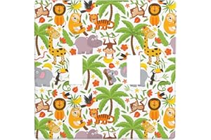 TGUBJGV Jungle Animals Tiger Koala Giraffe Cute Light Switch Cover 2-Gang,Decorative Double Toggle Wall Plate Switch Wallplate Cover Faceplate For Kids Teens Boys Girls Room Decor,4.50" X 4.50"Inch
