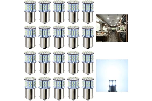 Antline 1156 1141 1003 7506 BA15S LED Bulbs Cool White 20-Packs, Super Bright 3014 50-SMD LED Replacement for 12 Volt RV Camp