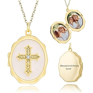 Hejvhb 18K Gold Cross Locket Necklace for Women Holds Photo Necklace with Personalized Picture Necklaces Pendant 18 Inch Birt