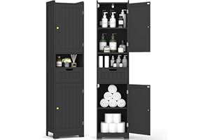 TidyHaven 67" H Tall Bathroom Storage Cabinet, Black Narrow Freestanding Storage Cabinet with Adjustable Shelves 2 Doors and 